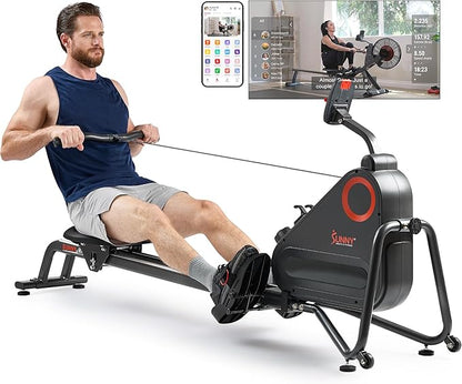 Sunny Health & Fitness Magnetic Rowing Machine for Home Exercise, Quiet & Smooth Rower with Compact