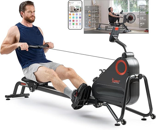 Sunny Health & Fitness Magnetic Rowing Machine for Home Exercise, Quiet & Smooth Rower with Compact