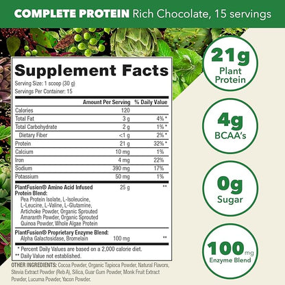 PlantFusion Complete Vegan Protein Powder - Plant Based Protein Powder with BCAAs, Digestive