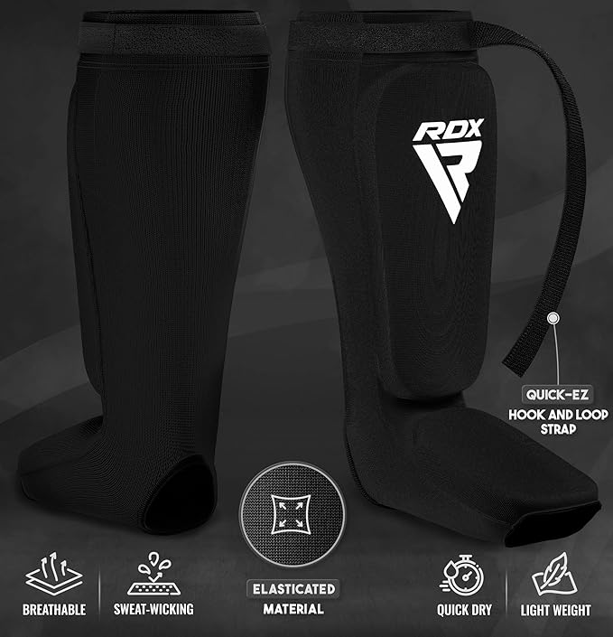 RDX Shin Guards Kickboxing Muay Thai, SATRA Approved, MMA Leg Instep Protection Pads, Sparring