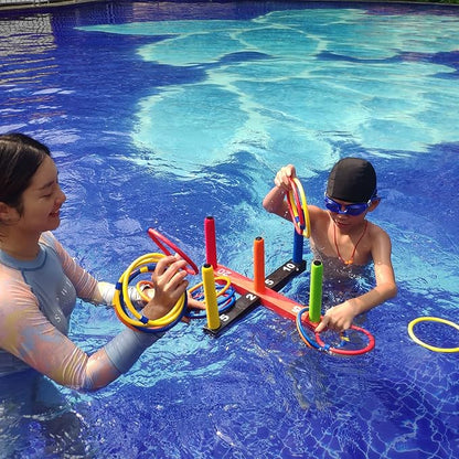 Ring Toss Game for Kids, Indoor & Outdoor Game for Family and Adults with 5 Poles, 2 Bases and 16