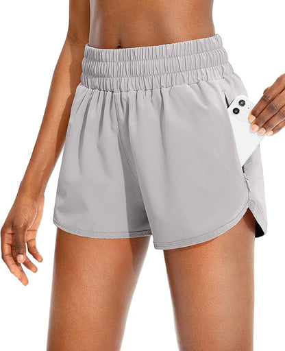 SANTINY Women's Running Shorts with Zip Pockets High Waisted Athletic Workout Gym Shorts for Women