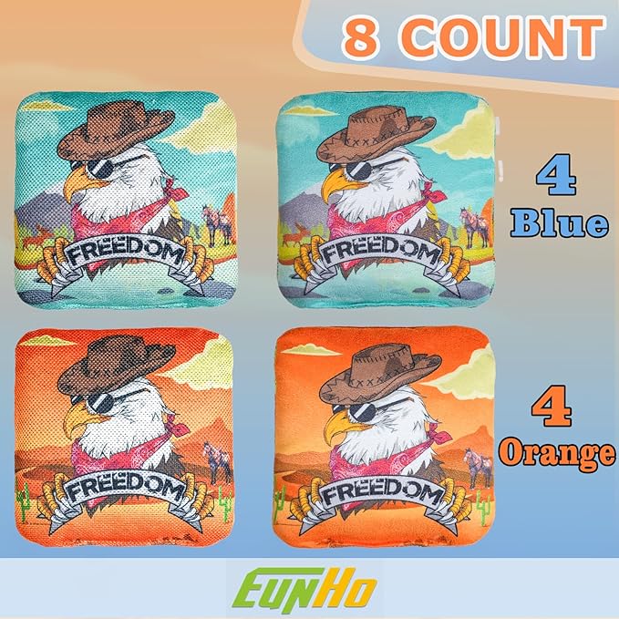 EunHo Cornhole Bags Regulation Dual Sided Set of 8, Professional Cornhole Bean Bags Slick & Sticky