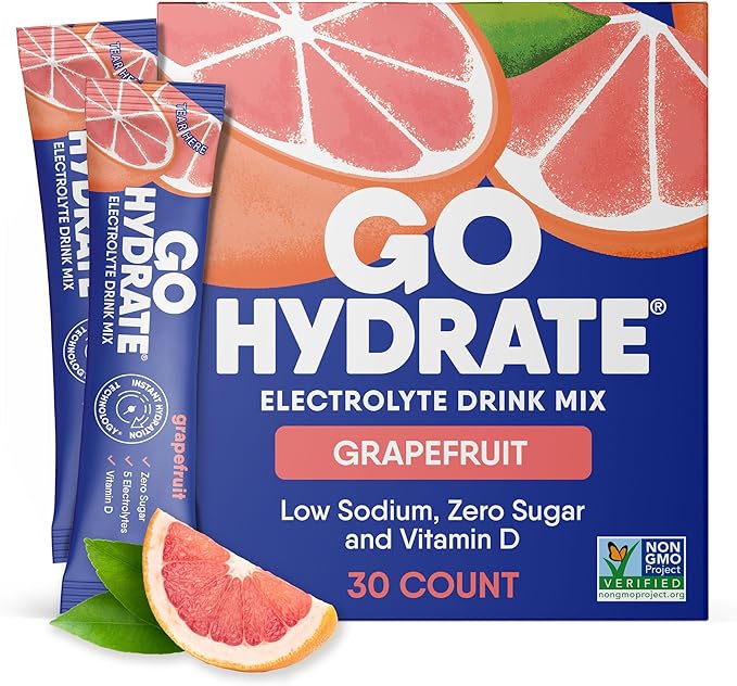 GoHydrate Instant Hydration Powder Packets - Low Sodium Electrolytes Drink Mix - Natural Hydration