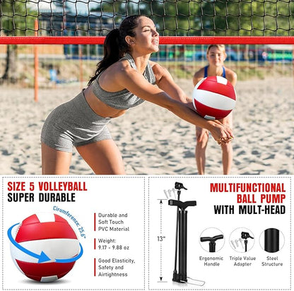 12Ft Beach Volleyball Net for Backyard, Portable Net Set, Freestanding Volleyball Training