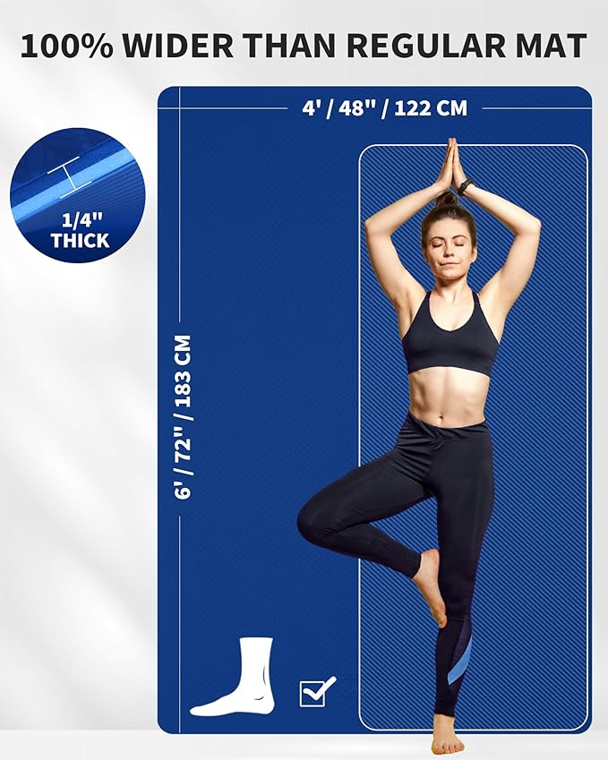 CAMBIVO Large Yoga Mat (6'x 4'), Extra Wide Workout Mat for Men and Women, Yoga Mat Thick 1/3 &1/4