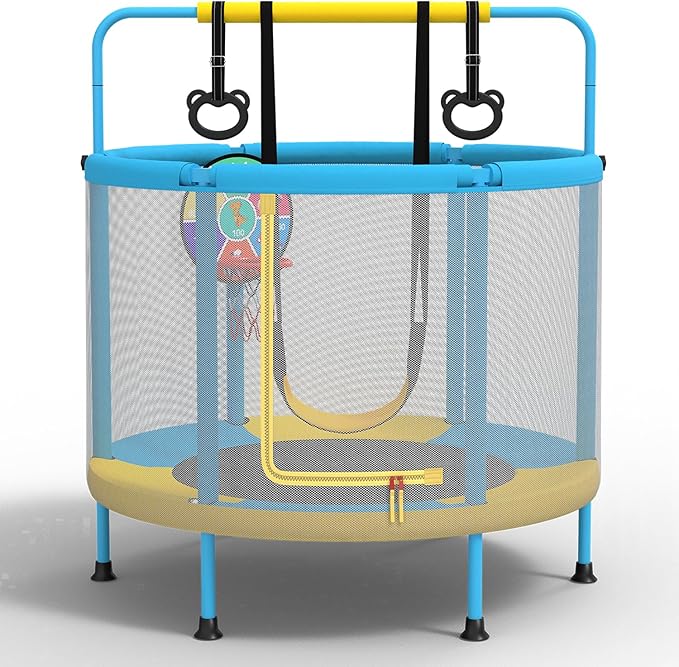 LANGXUN 60" Trampoline for Kids, 5ft Mini Toddler Indoor & Outdoor Trampoline with Net, Basketball