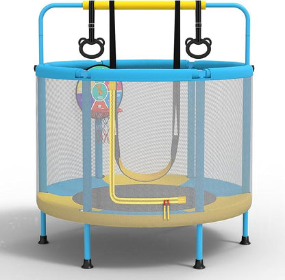 LANGXUN 60" Trampoline for Kids, 5ft Mini Toddler Indoor & Outdoor Trampoline with Net, Basketball