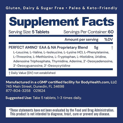 BodyHealth PerfectAmino (300 Tablets) Essential Amino Acid Supplement with BCAA and EAA, Muscle