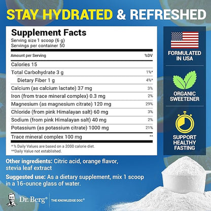 Dr. Berg Zero Sugar Hydration Keto Electrolyte Powder - Enhanced w/ 1000 mg of Potassium & Real