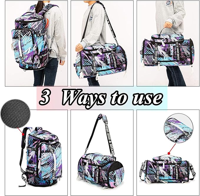 Gym Duffle Bag Backpack with Shoe Compartment,4 ways Travel Backpack for Women and