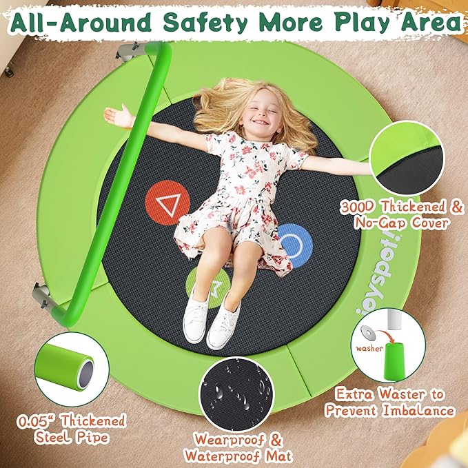 3FT Toddler Trampoline with Adjustable Handlebar, 36" Foldable & Spring-Free, Mini Kids Indoor