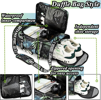 Gym Duffle Bag Backpack with Shoe Compartment,4 ways Travel Backpack for Women and