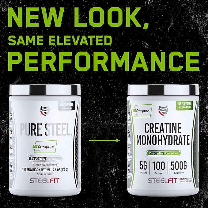 SteelFit Creapure Creatine Monohydrate Powder, Unflavored - German Micronized Creatine Powder for