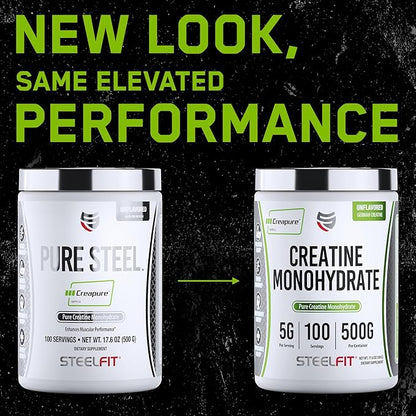 SteelFit Creapure Creatine Monohydrate Powder, Unflavored - German Micronized Creatine Powder for
