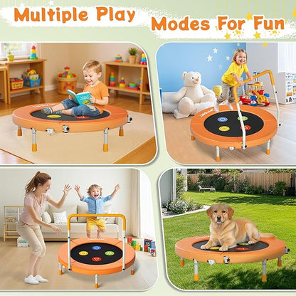 3FT Toddler Trampoline with Adjustable Handlebar, 36" Foldable & Spring-Free, Mini Kids Indoor