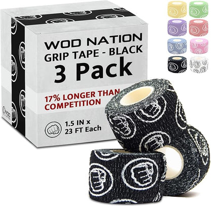 WOD Nation Flexible Hook-Grip Athletic Tape – Easy-Tear, Sweat-Proof Thumb & Finger Strips for