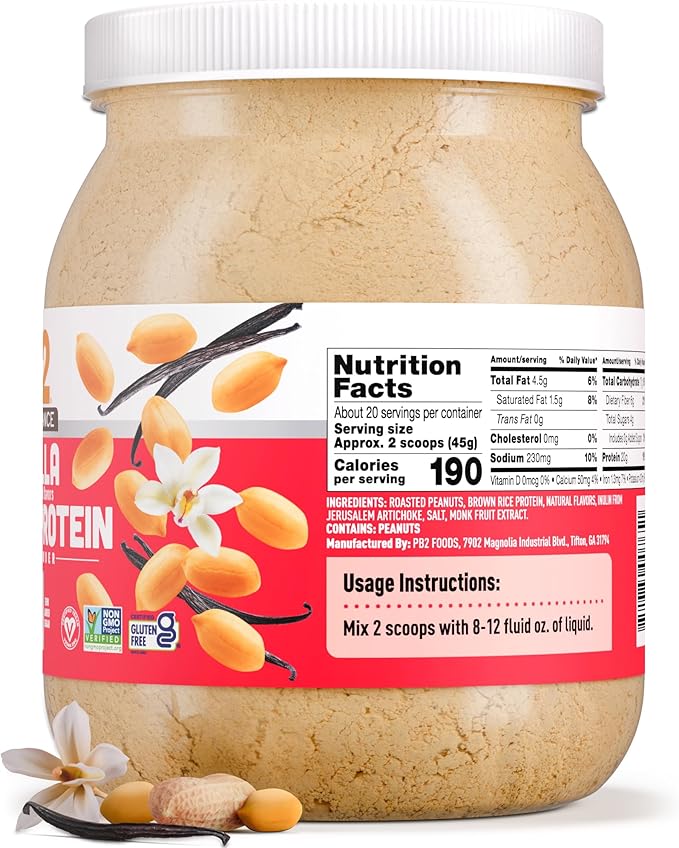 PB2 Performance Peanut Plant Based Vegan Protein Powder | 20g Complete Protein, No Added Sugar