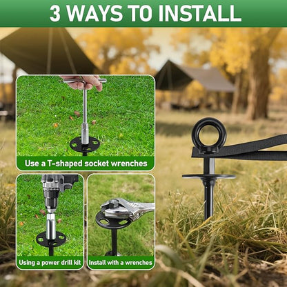 Ground Anchors Screw in - Heavy Duty Trampoline Anchors/Stakes for High Wind, 4 Pack Earth Anchor
