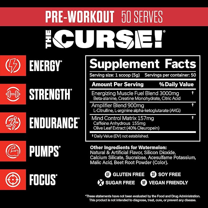 JNX SPORTS The Curse! Pre Workout Powder for Men & Women, Caffeine, Beta-Alanine, Creatine