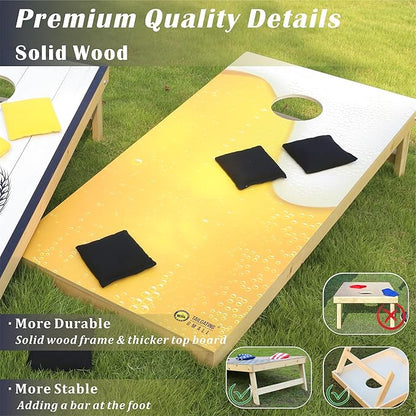 Cornhole Board Set 4FTx2FT Solid Wood Regulation Size Cornhole Set Includes 8 Cornhole Bags for
