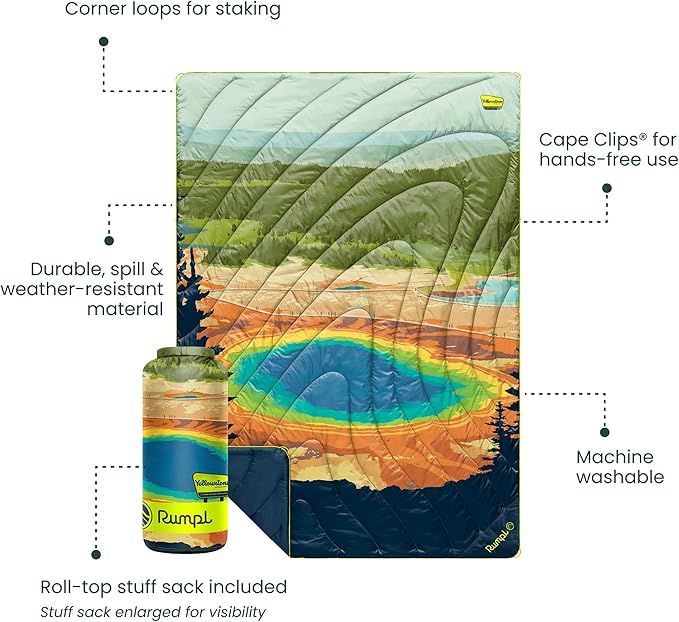 Rumpl Original Puffy Yellowstone National Park Blanket for Camping and Outdoors, V2, Yellowstone