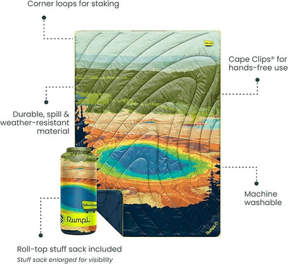 Rumpl Original Puffy Yellowstone National Park Blanket for Camping and Outdoors, V2, Yellowstone