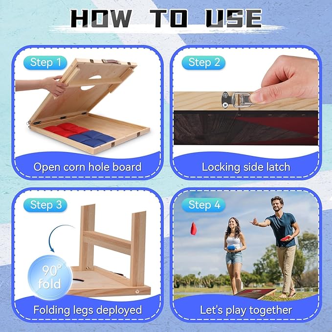 Portable Cornhole Board Set with Bean Bags 2 ft x 1 ft or 3 ft x2 ft or 10.16 * 5.04 Inch Foldable