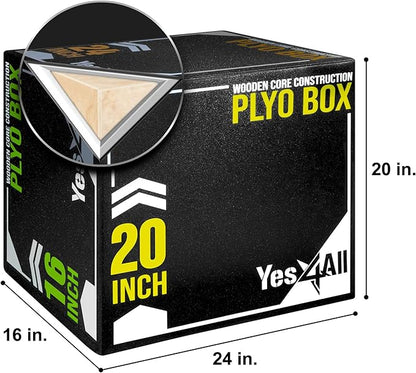 Yes4All 3-in-1 Soft-Padded Plyo Box With Wooden Core, Non-Slip Multi-Use Cushioned Plyometric Jump
