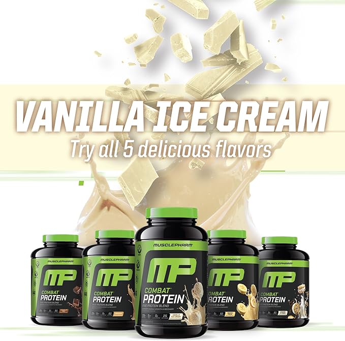 MusclePharm Combat Protein Powder, Vanilla Flavor, Fuels Muscles for Productive Workouts, 5 Protein
