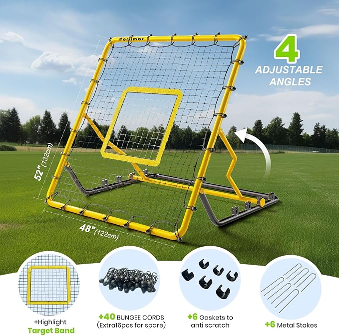 Baseball Rebounder Net,4x4.5FT Multi-Sport Pitch Back Rebounder Steel Frame with 4 Adjustable