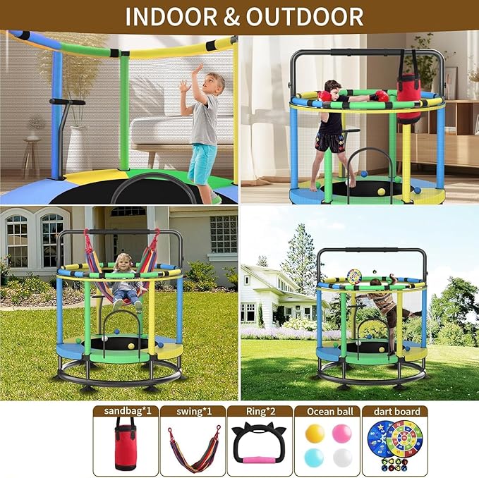 Trampoline for Kids, Full Anti-Rust 440lbs Anti-Rollover Round Bottom Toddler Trampoline