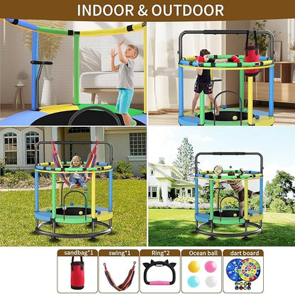 Trampoline for Kids, Full Anti-Rust 440lbs Anti-Rollover Round Bottom Toddler Trampoline