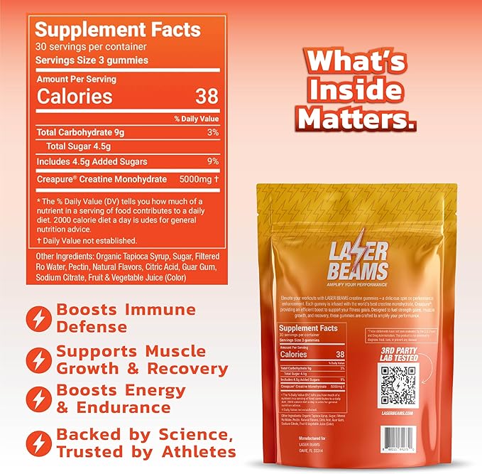 Creatine Monohydrate Gummies for Women & Men - 5g Creapure Creatine per Serving - Vegan, Mango
