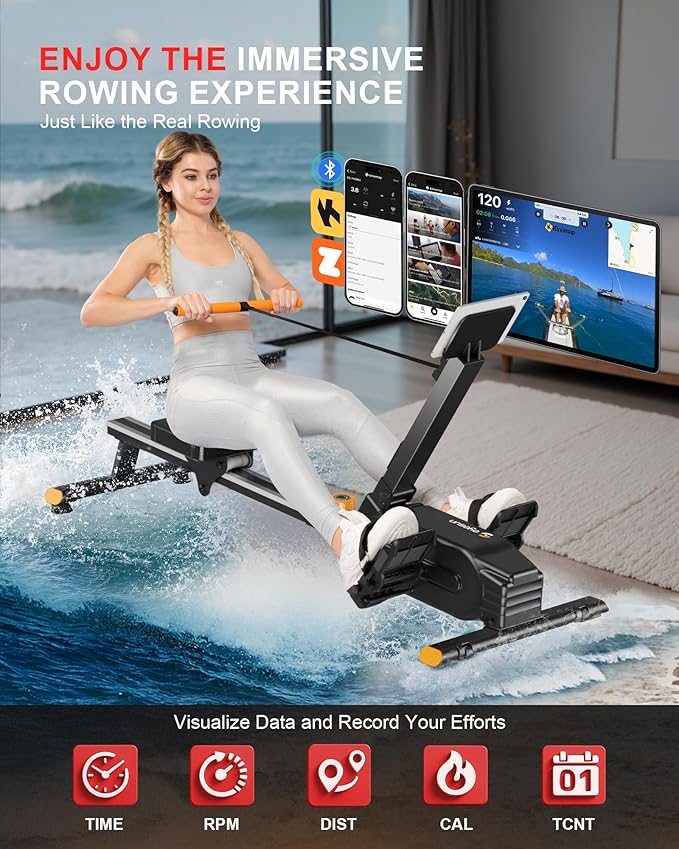 Magnetic Rowing Machines for Home, Rower Machine with 16 Levels Powerful Silent Magnetic
