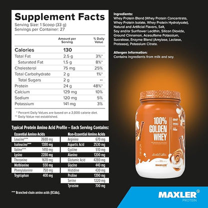 Maxler 100% Golden Whey Protein - 24g of Protein per Serving - Premium Whey Protein Powder for Pre