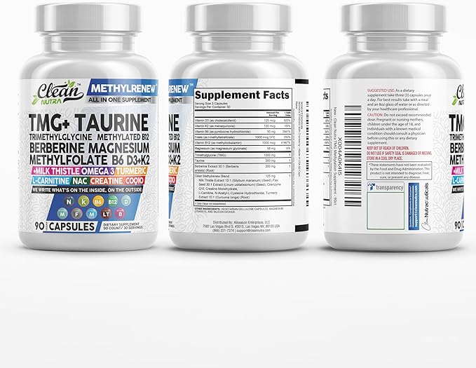 Clean Nutra TMG Supplements 1000mg | Methylated Multivitamin for Women Men | Taurine B6 Vitamins