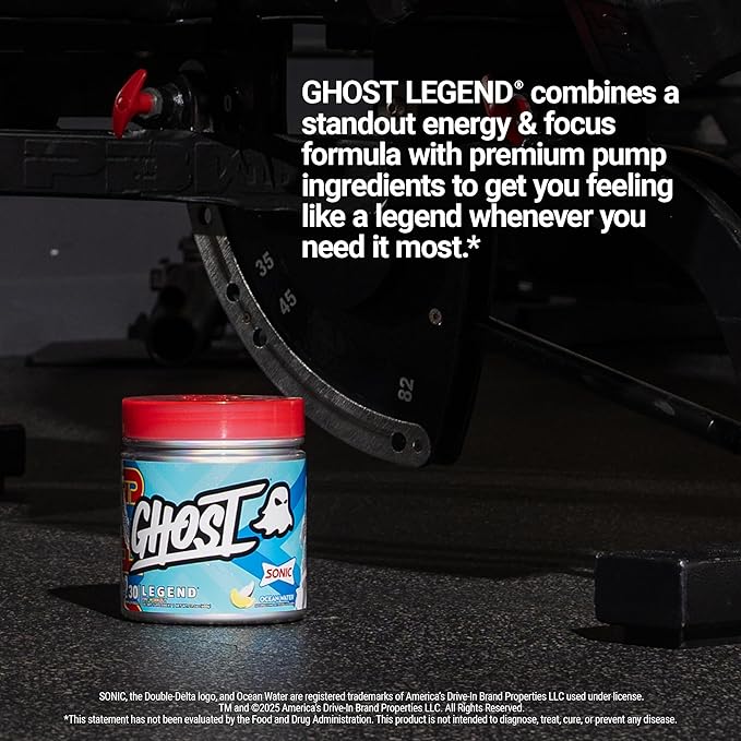 GHOST Legend Pre-Workout Powder, Sonic Ocean Water - 30 Servings ??Pre-Workout for Men & Women with