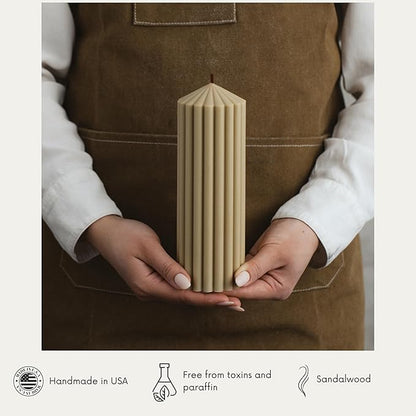 LAWA Ribbed Peak Pillar Candle - Large Beautiful Handmade Pillar Scented Soy Wax Candle Elegant