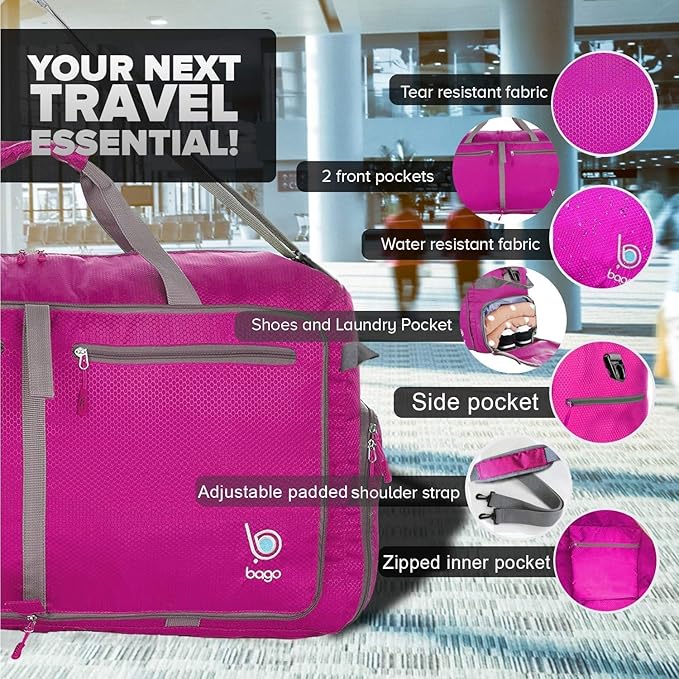 Bago Large Foldable Duffel Bags for Traveling Women & Men - 80L Packable Duffle Bag for Travel with