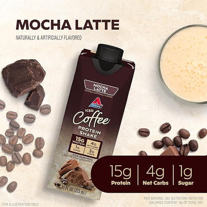 Atkins Mocha Latte Iced Coffee Flavored Protein Shake, High Protein, Low Glycemic, Low Carb and Low