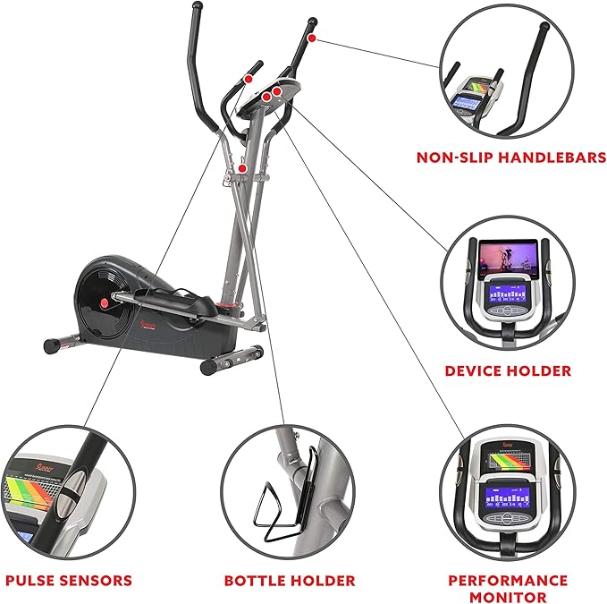 Sunny Health & Fitness Full Body Workout Elliptical Trainer with Digital Performance Monitor, Low