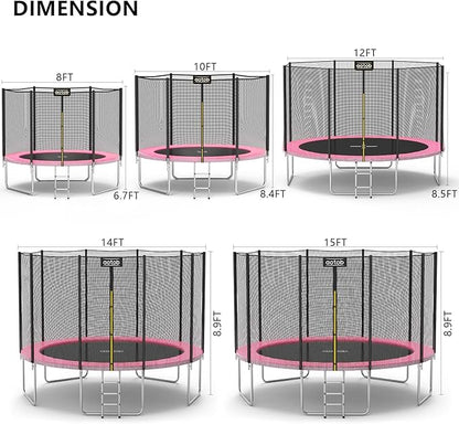 AOTOB 8FT 10FT 12FT 14 FT 15FT Trampoline with Safety Enclosure Net，Outdoor Trampoline with
