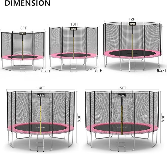 AOTOB 8FT 10FT 12FT 14 FT 15FT Trampoline with Safety Enclosure Net，Outdoor Trampoline with