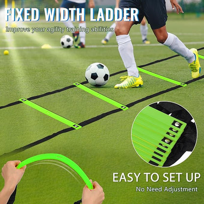 Fixed Rung Agility Ladder - 20ft 12 Rungs No Tangle Speed and Agility Training Equipment for Soccer