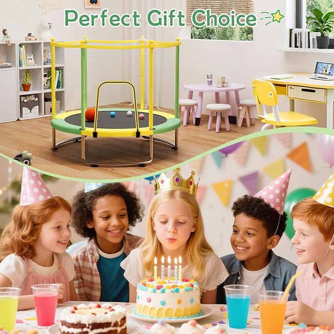 Kids Trampoline with Safety Net – 440lbs Capacity, Upgraded Rust-Proof Ring Legs, Adjustable