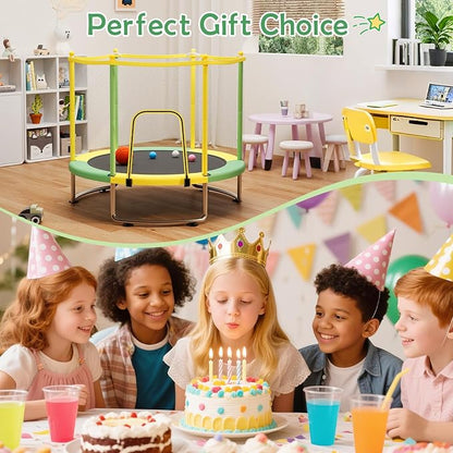 Kids Trampoline with Safety Net – 440lbs Capacity, Upgraded Rust-Proof Ring Legs, Adjustable