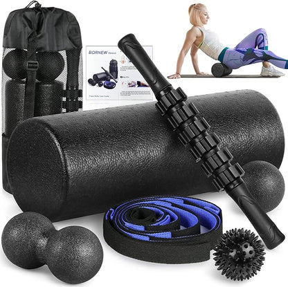 Foam Roller Set - High Density Back Roller, Muscle Roller Stick,2 Foot Fasciitis Ball, Stretching