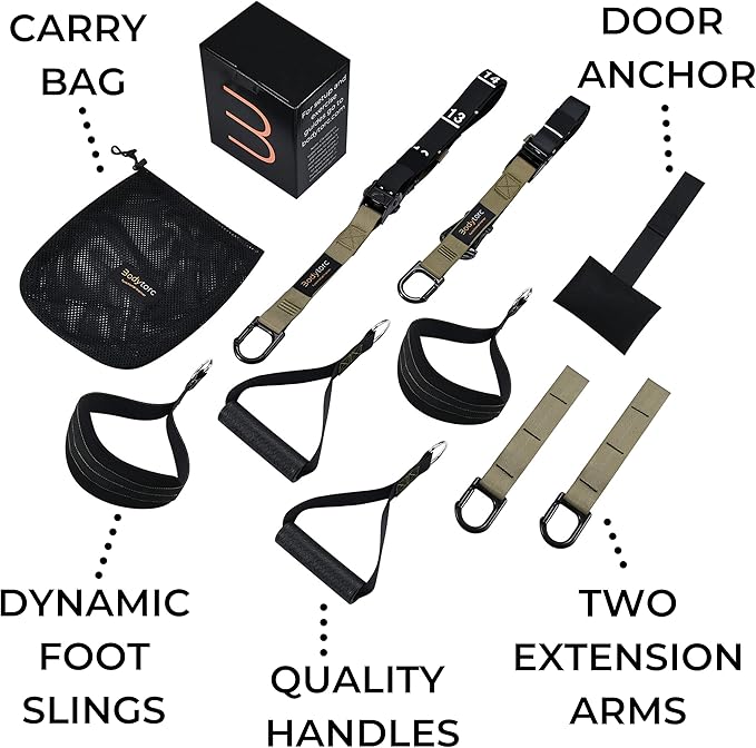Suspension Trainer, Bodyweight Training Straps for Full Body Workouts at Home, Includes Door