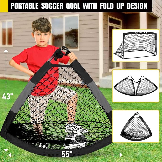 Soccer Goal, Kids Soccer Goals for Backyard Set, 2 Pack of Portable Pop Up Soccer Net with Soccer